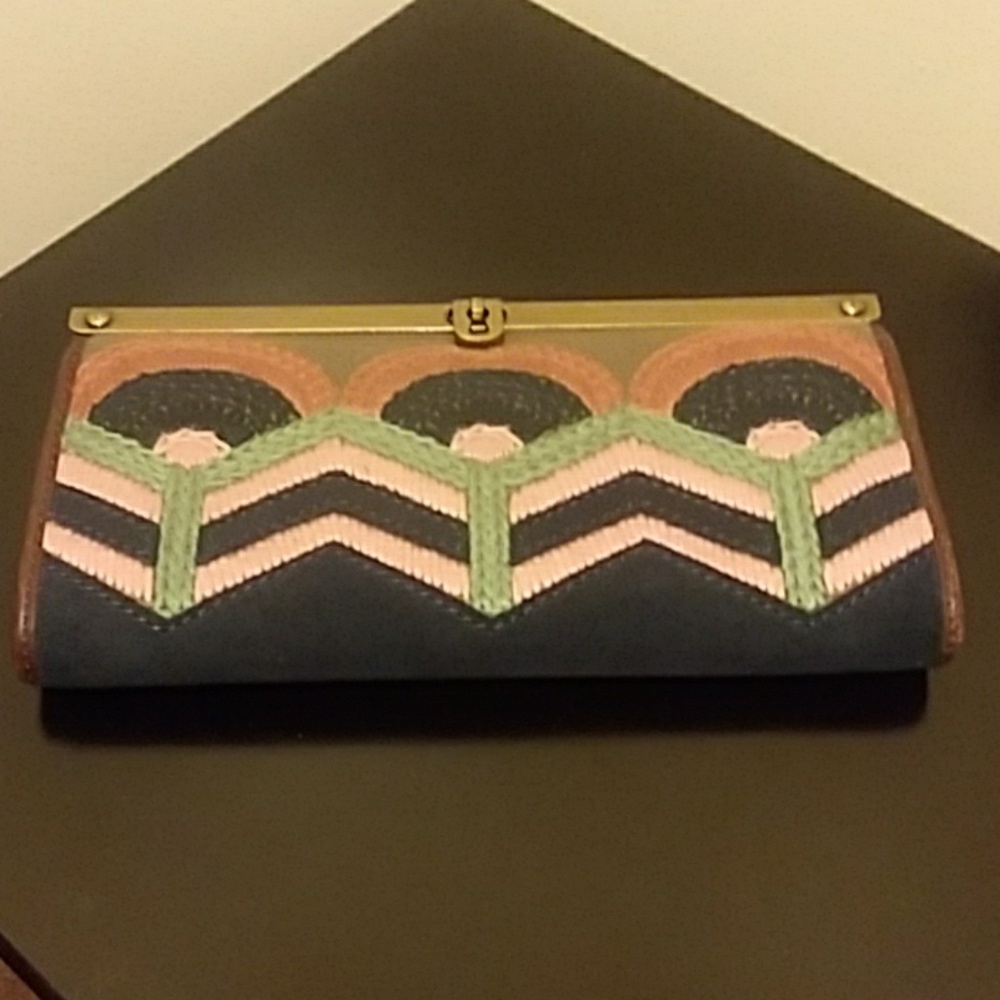 Rust, multi-color, suede wallet